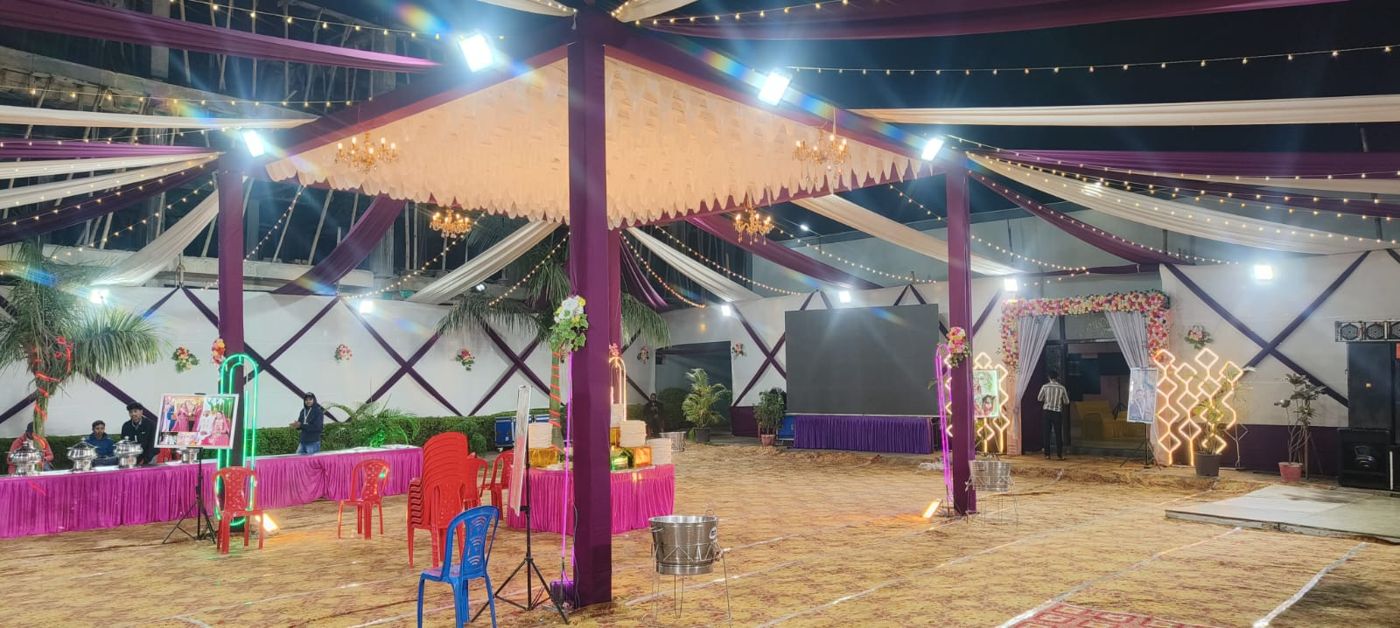 Vasundhara Garden — Decorated pavilion at night