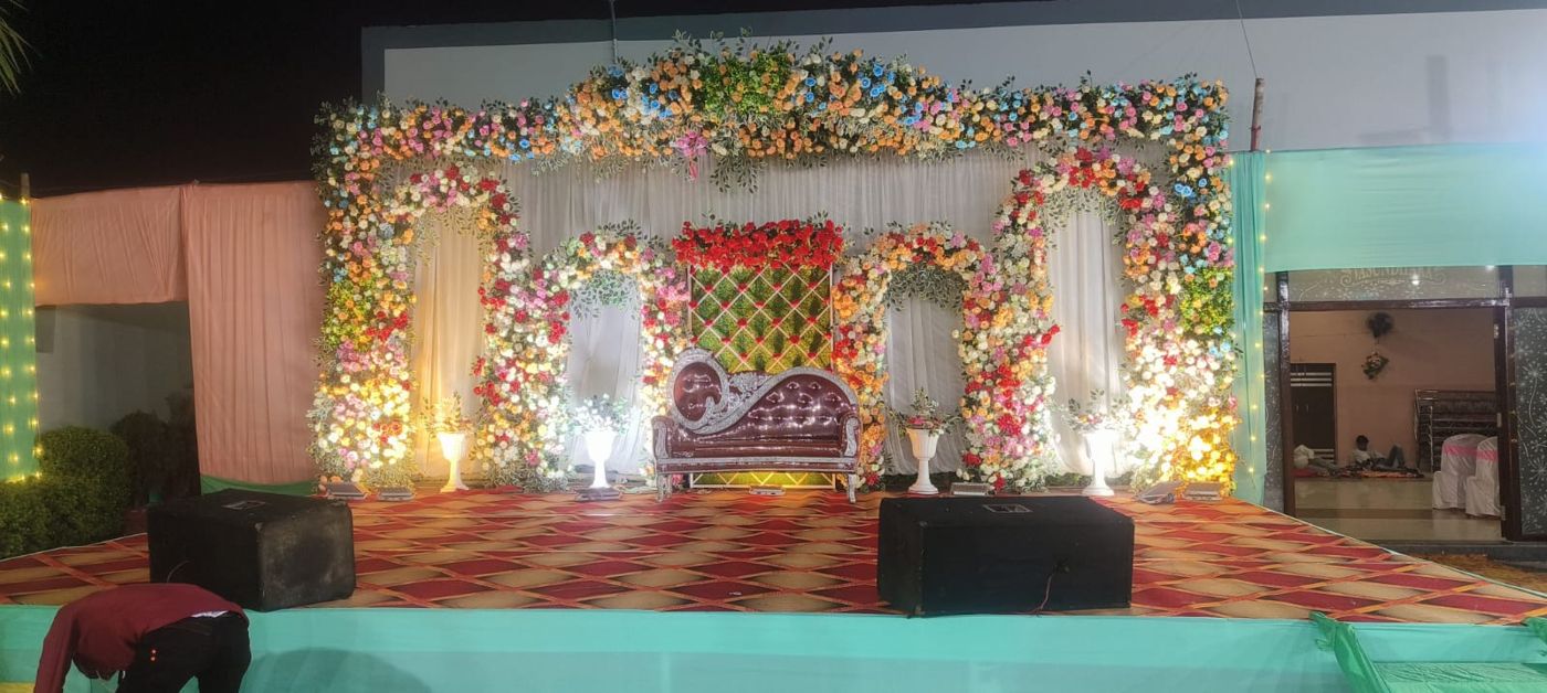 Floral wedding stage at Vasundhara Garden